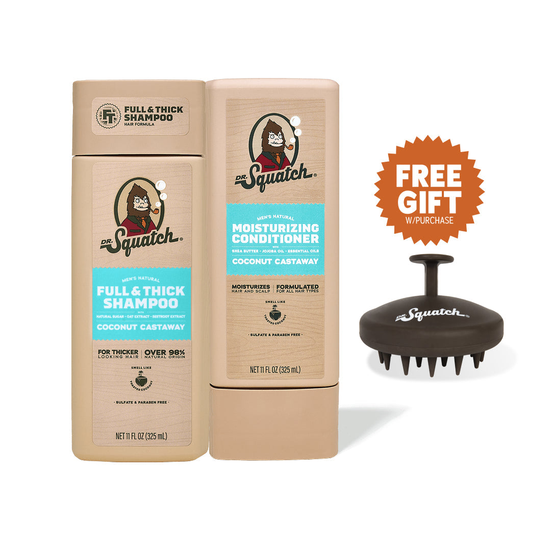 Dr. Squatch Hair Care Kit + Free Scalp Scrubber | Full & Thick Shampoo | Moisturizing Conditioner | Natural Products for Men - Fresh Pair